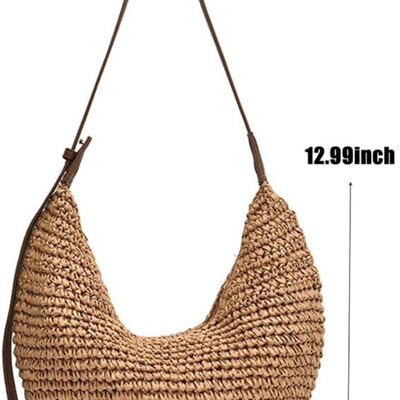 Straw Crossbody Bag Woven Shoulder Purse Summer Beach Tote Adjustable Strap Larg - Picture 7 of 7